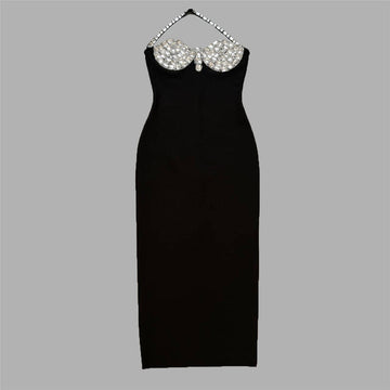 Hanging Neck Banda Skirt 2024 New Heavy Industry Nail Dew Party Dress Dress Dress